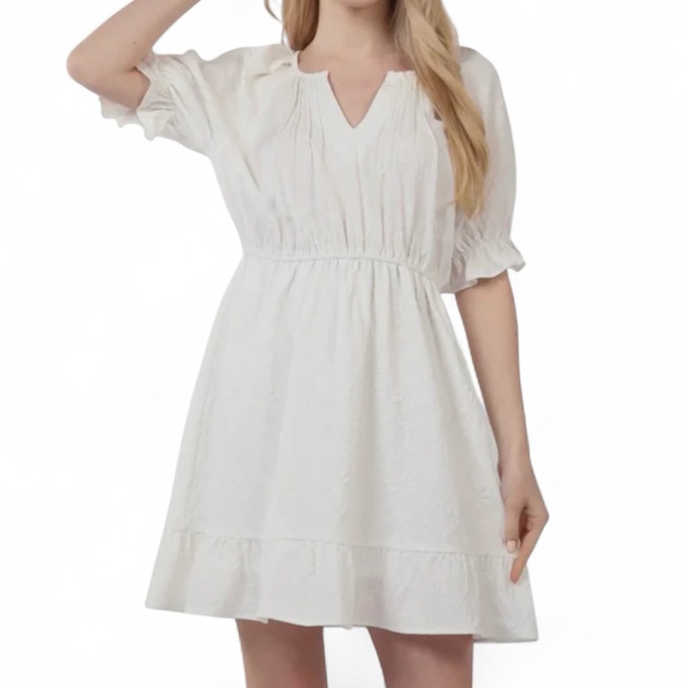 New In White BabyDoll Floral Textured Woven Mini Dress